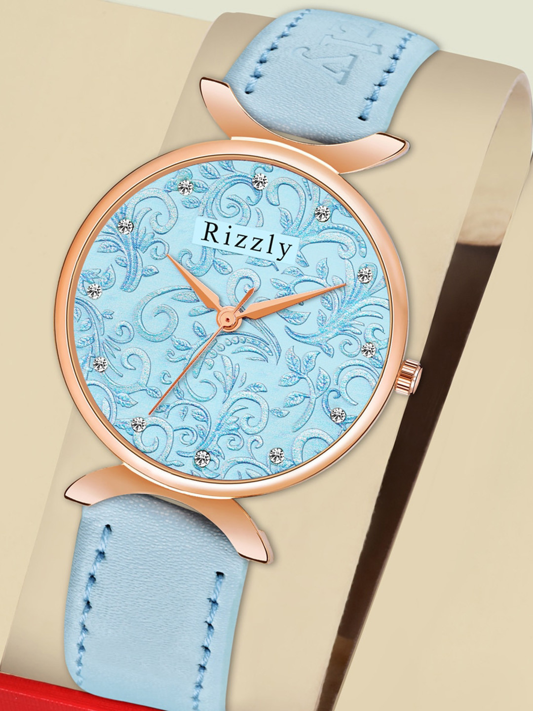 Septem Women Blue Embellished Dial & Leather Strap Analogue Watch SP-153.Sky Blue-Septem