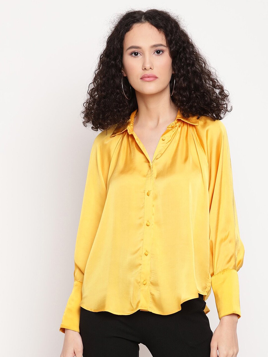 Buy Amagyaa Mustard Yellow Satin Shirt Style Top Tops for Women 19523590 Myntra