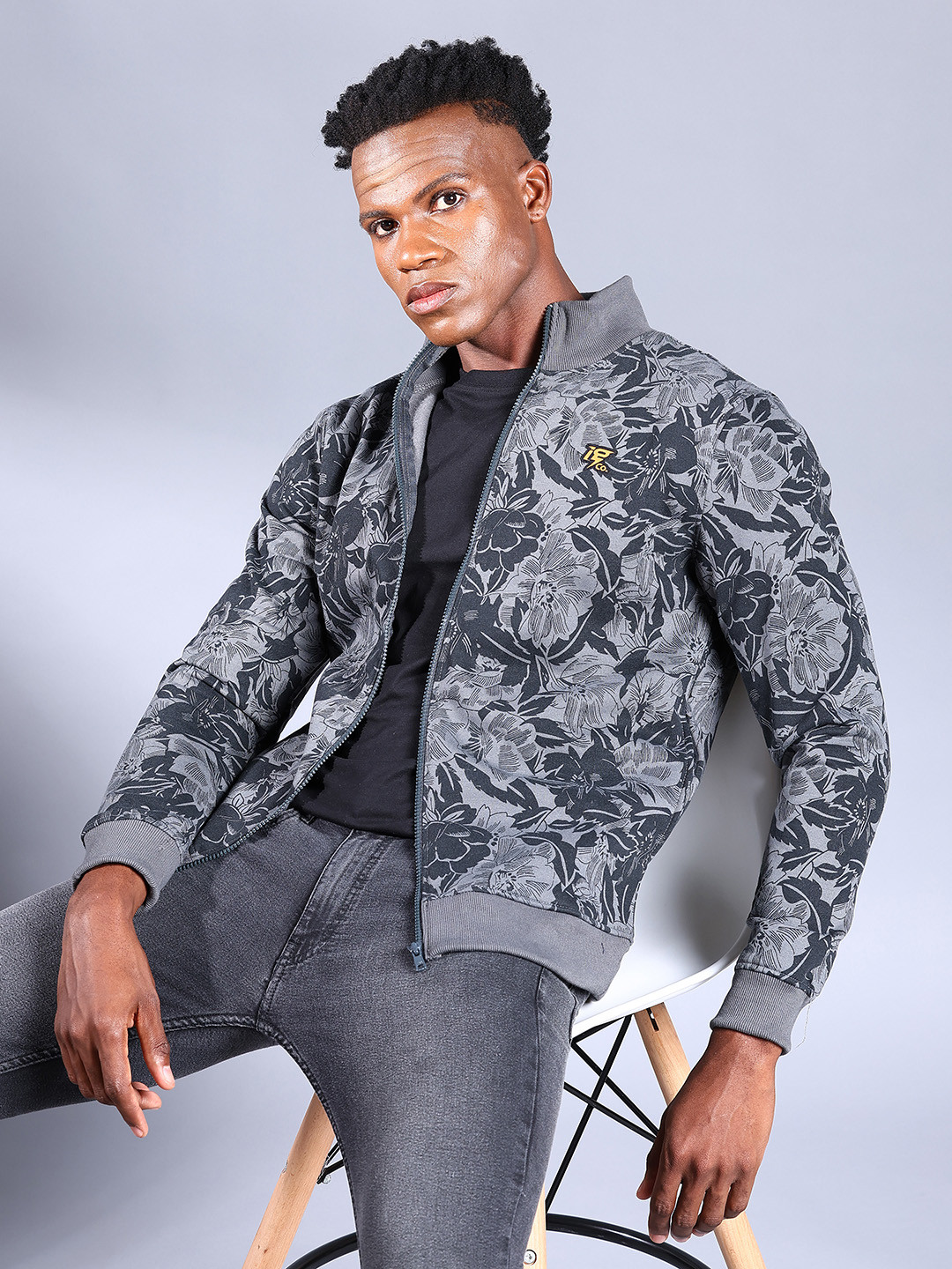 The Indian Garage Co Men Charcoal Grey Printed Sweatshirt
