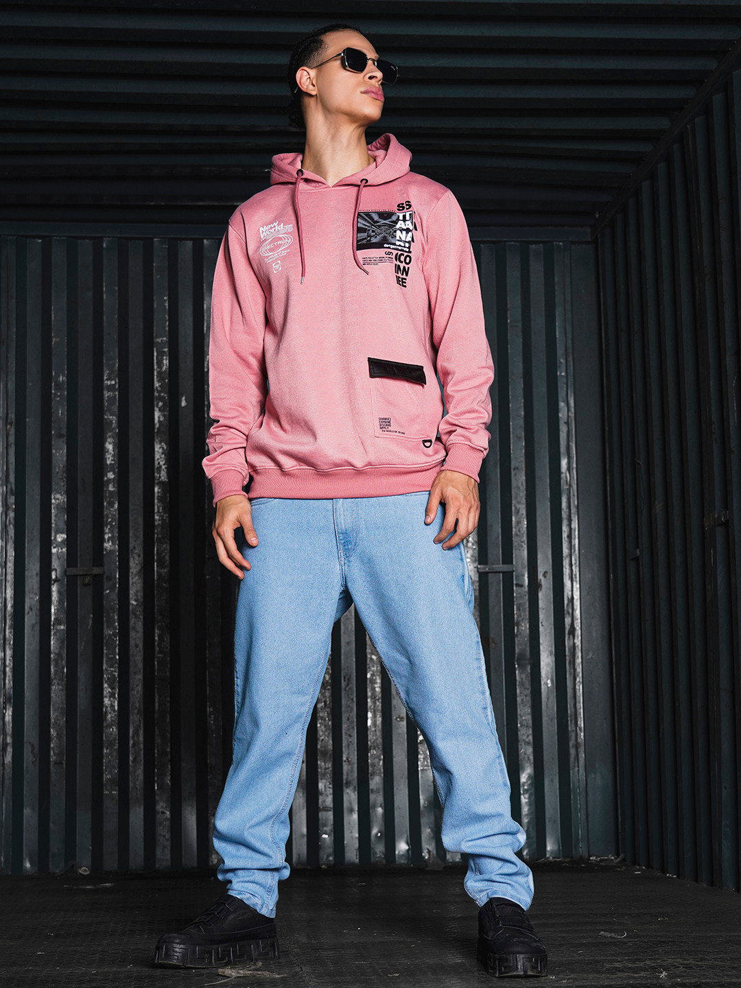 The Indian Garage Co Men Pink Printed Hooded Sweatshirt