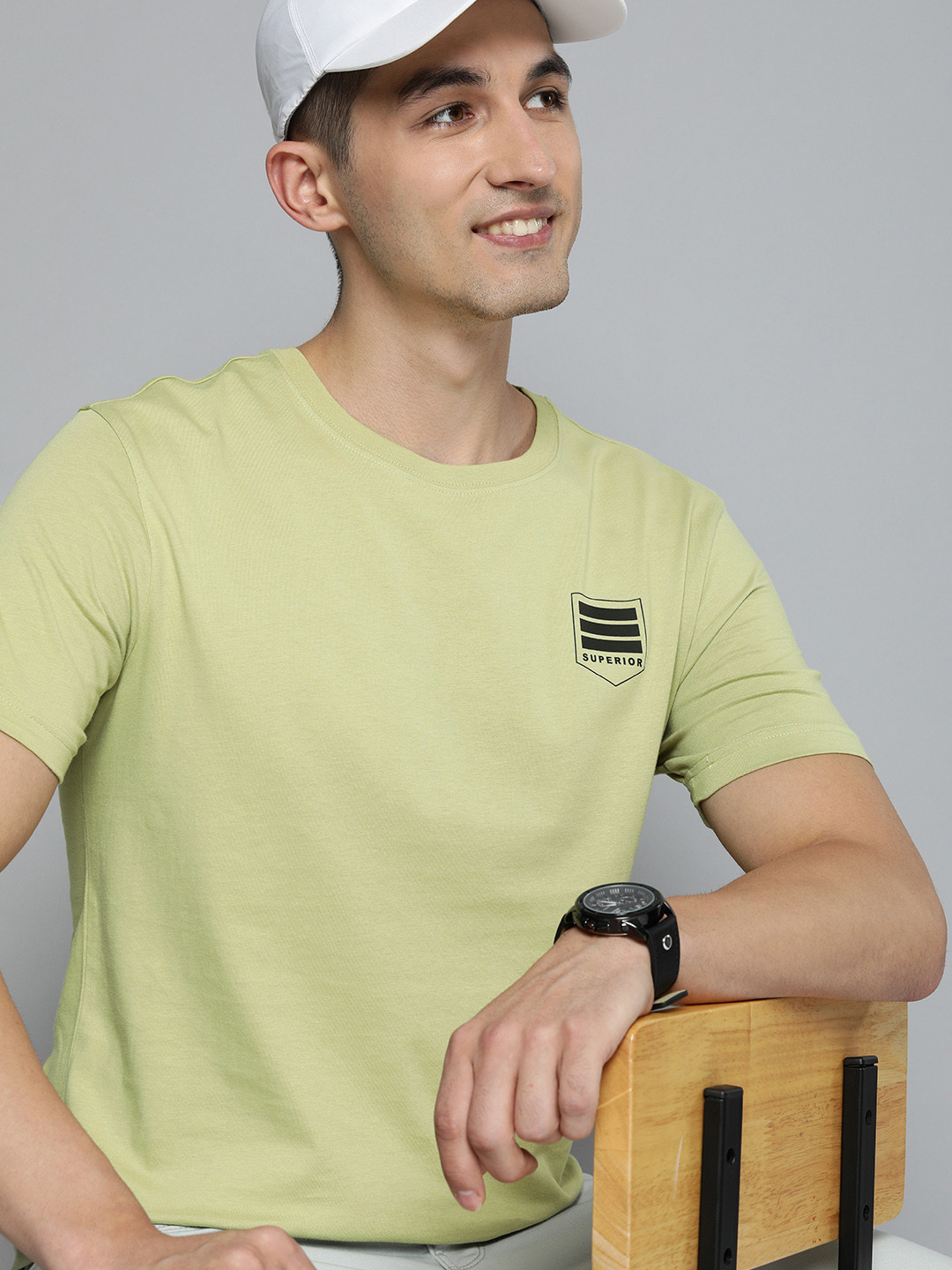 HERE&NOW Men Green Pure Cotton T-shirt