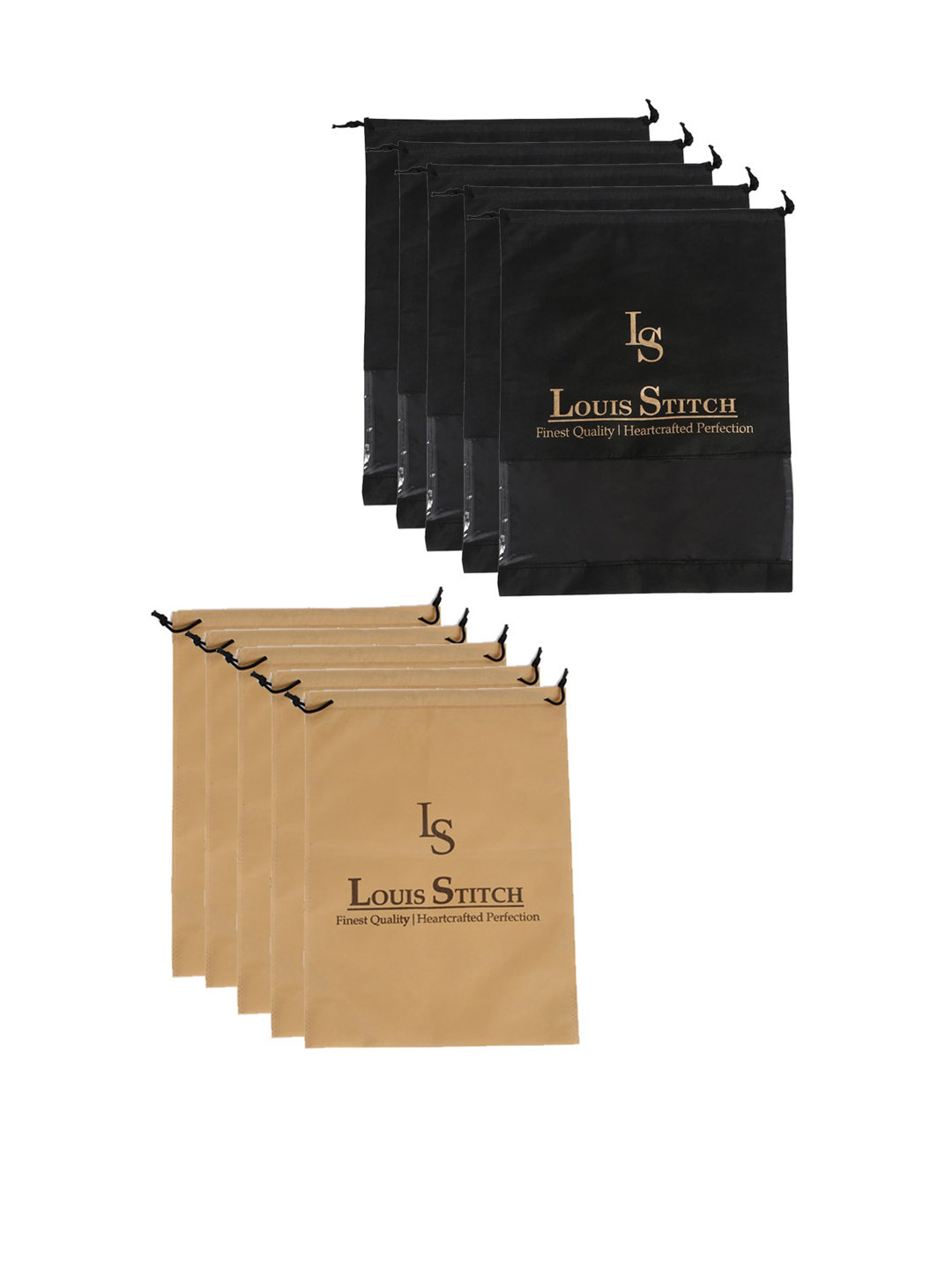 LOUIS STITCH Men Black & Beige Set Of 10 Logo Printed Shoe Covers