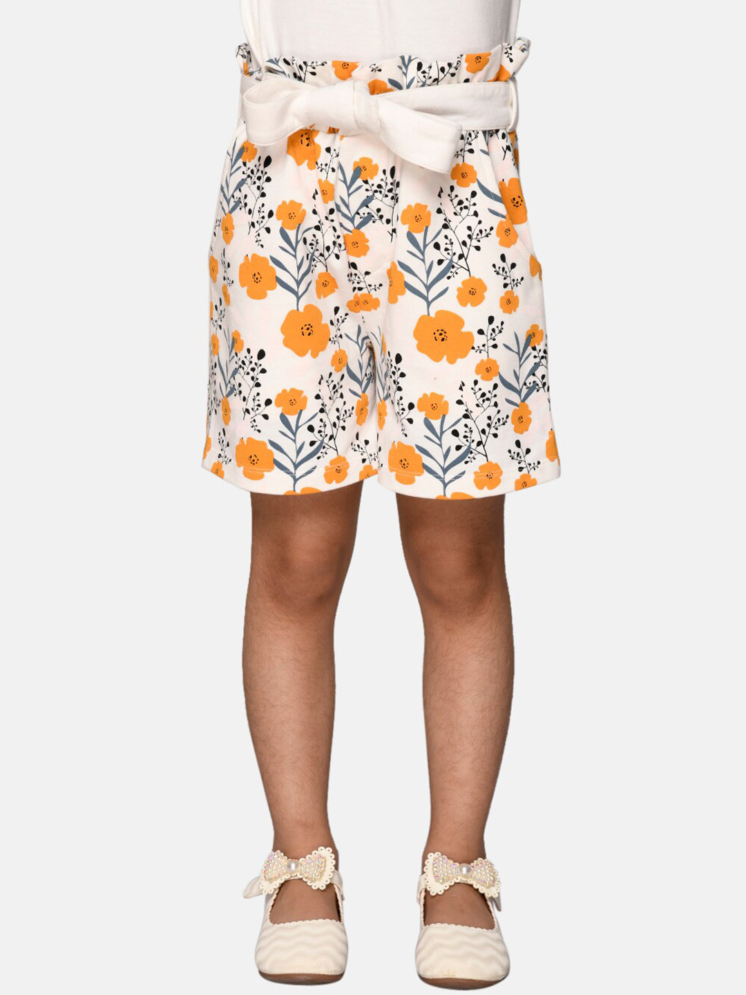 SPUNKIES Girls White Floral Printed Antimicrobial Technology Shorts