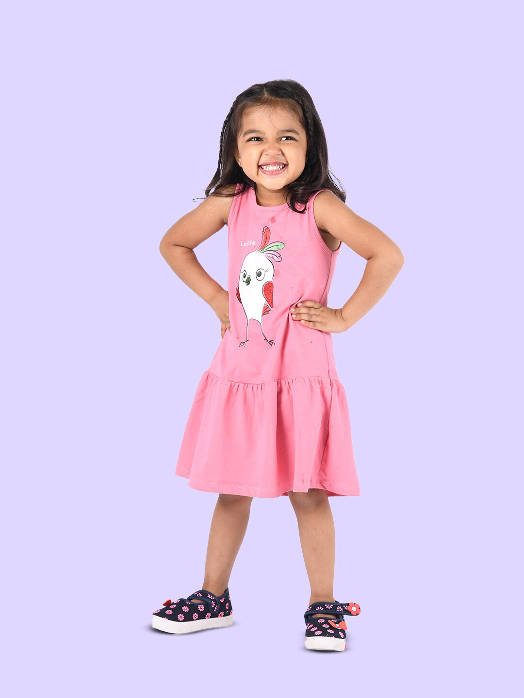 Zalio Girls Purple Cotton Drop-Waist Dress