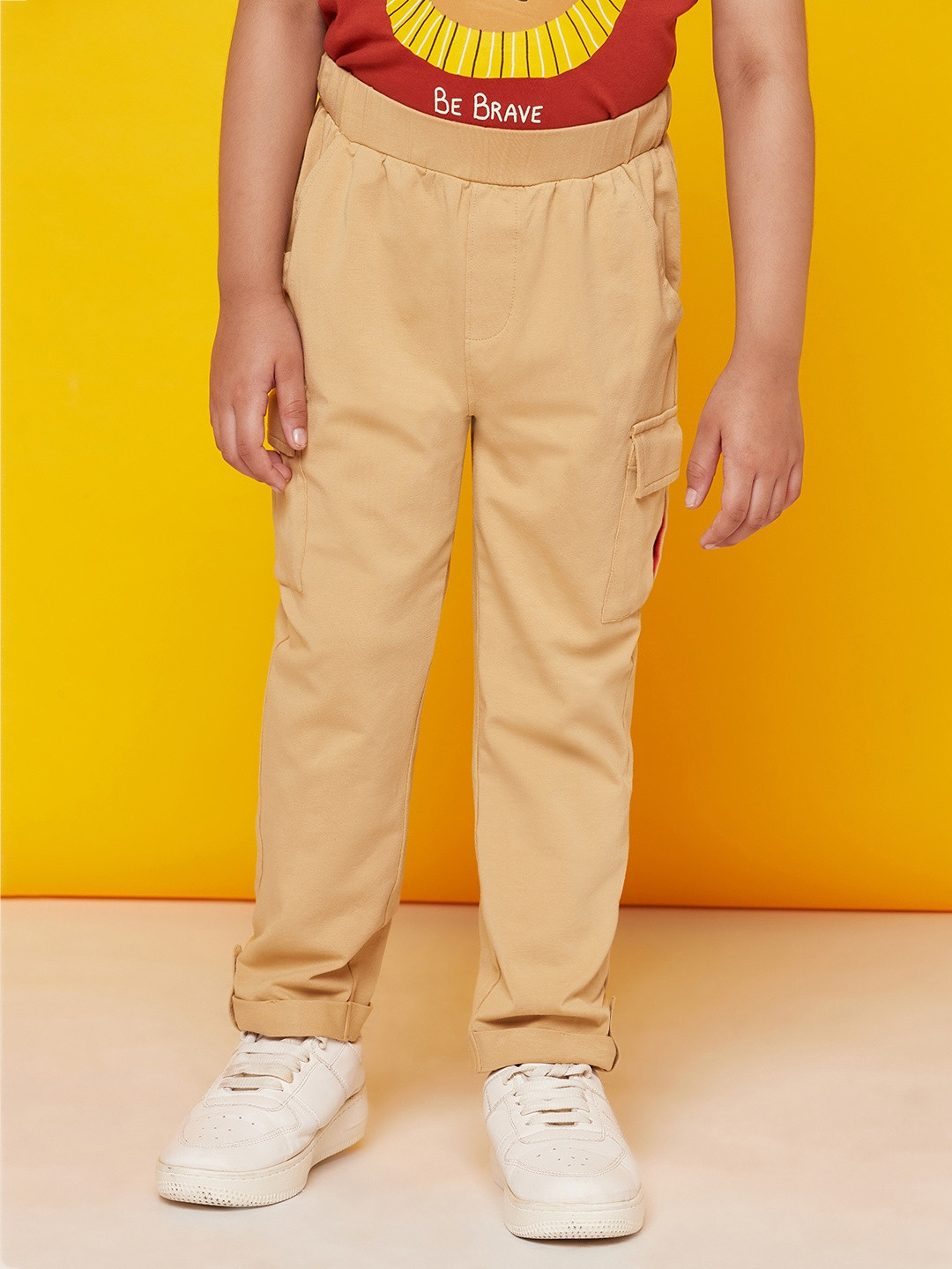 SPUNKIES Boys Beige Solid Joggers