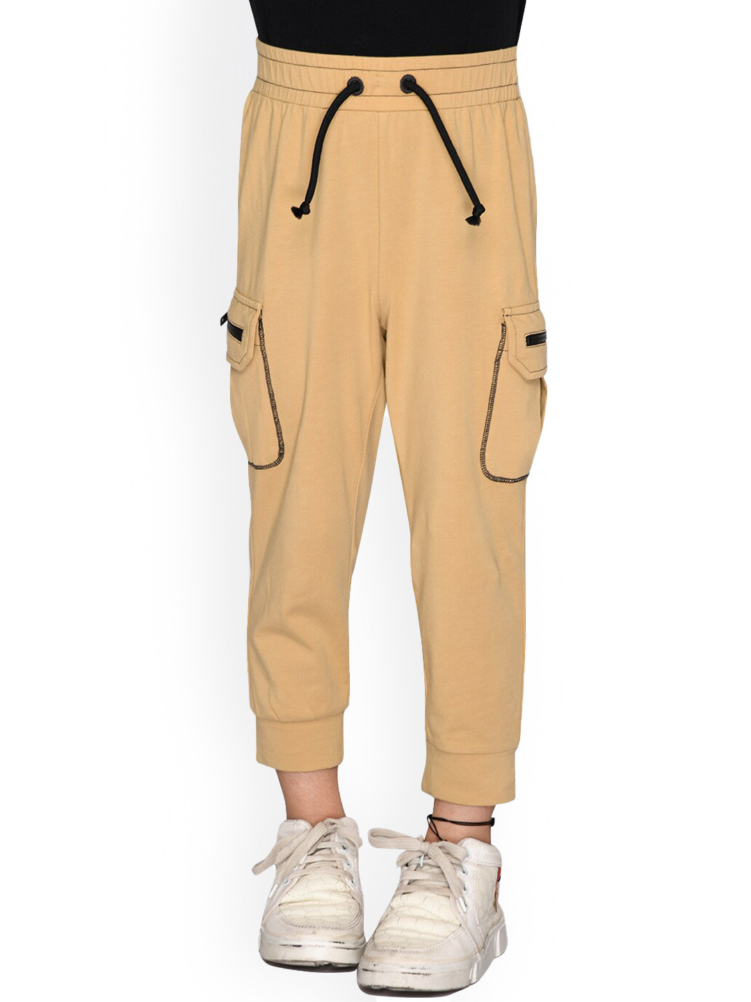 SPUNKIES Boys Beige Solid Organic Cotton Joggers