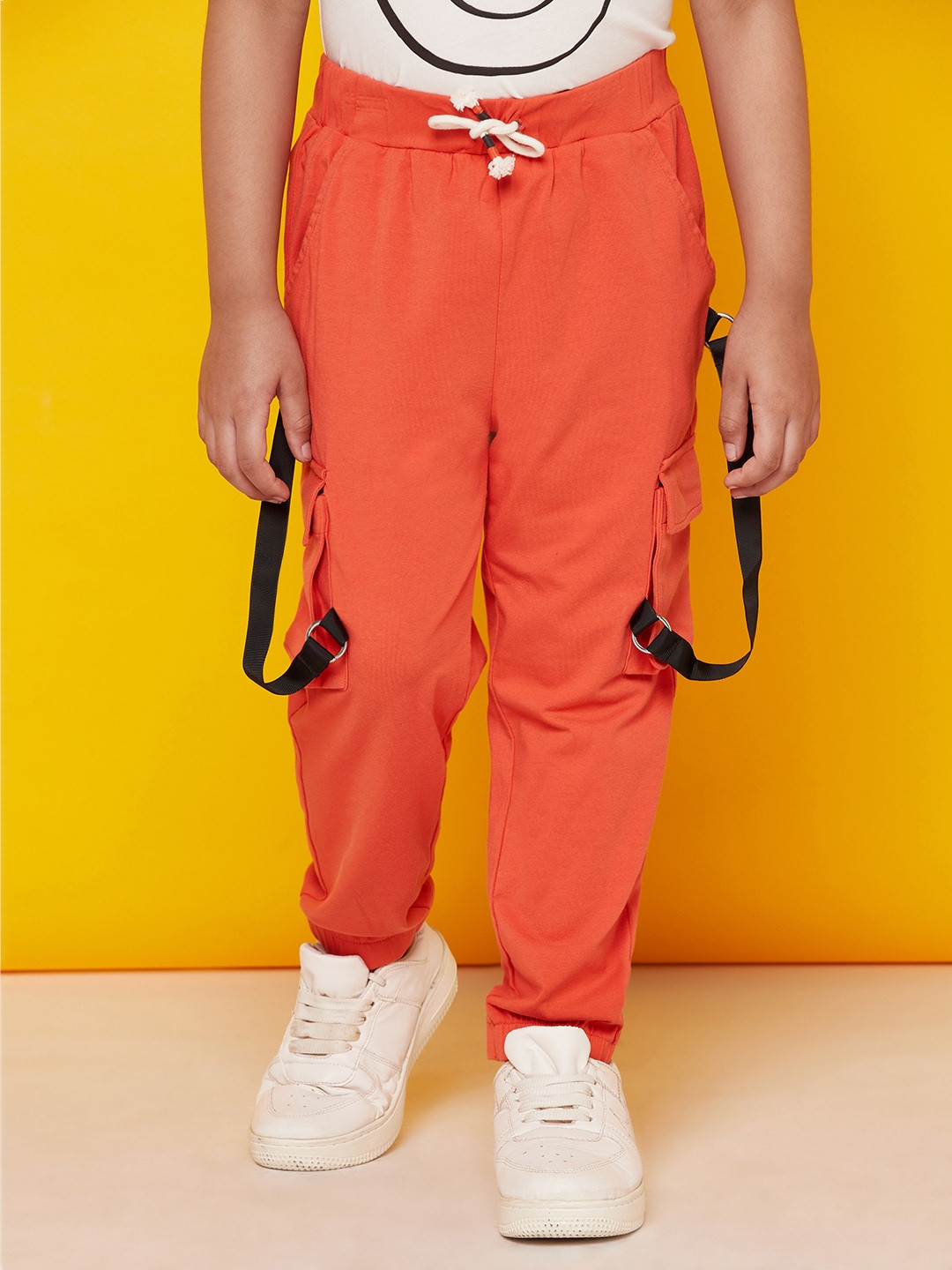 SPUNKIES Boys Orange-Colored Solid Organic Cotton Jogger
