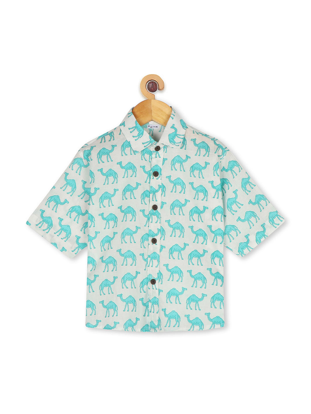 Ka-mee Boys Sea Green Regular Fit Comfort Printed Casual Shirt