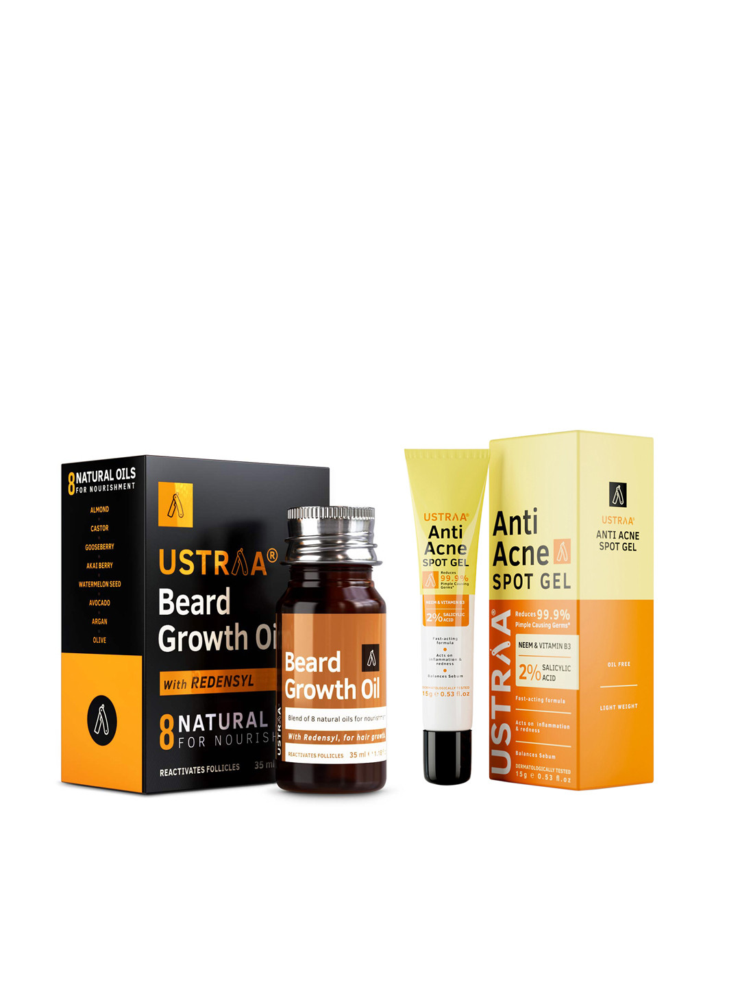 Ustraa Men Beard Growth Oil 35ml with Anti-Acne Spot Gel 15g