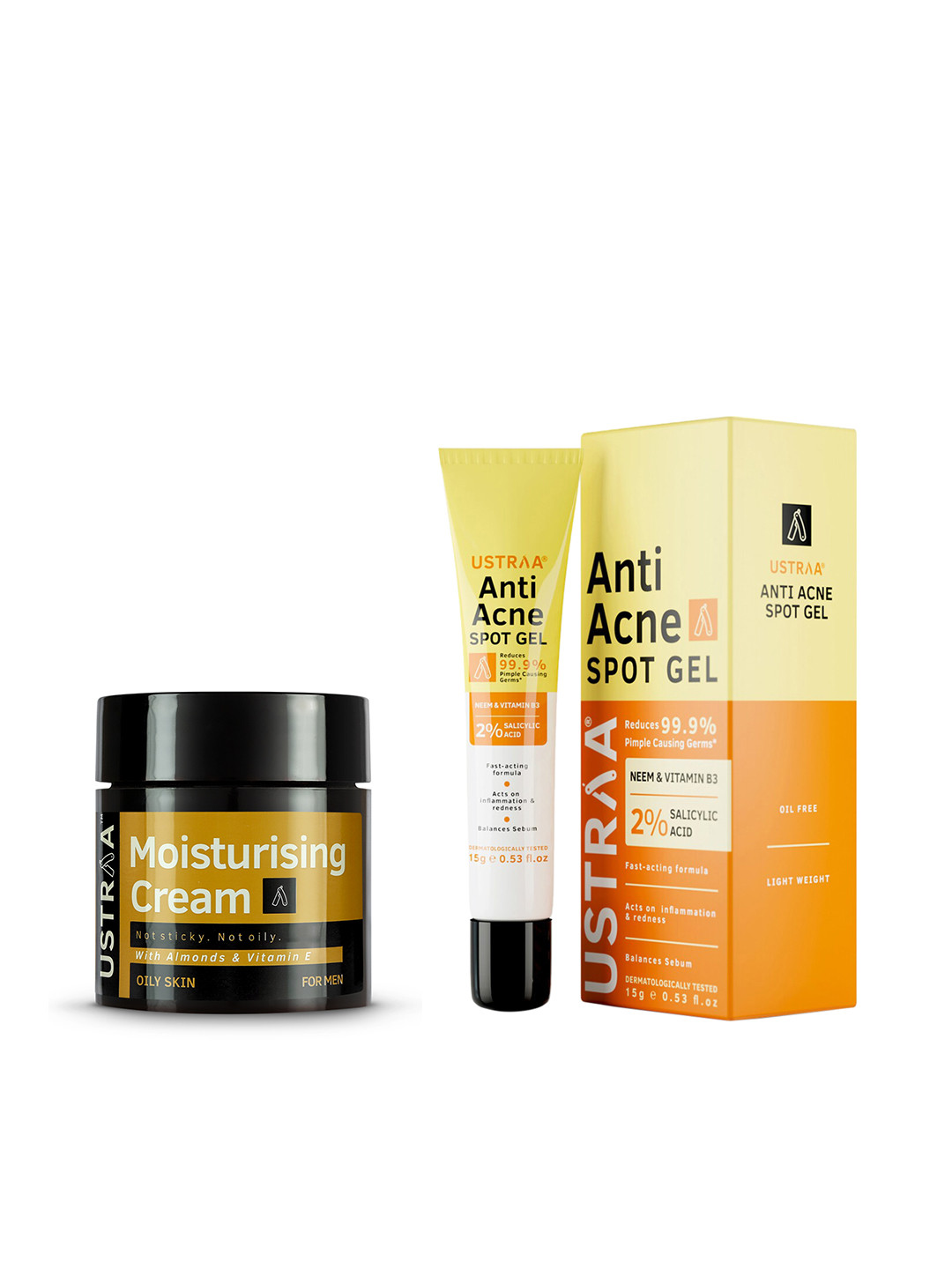 Ustraa Men Set of Oily Skin Moisturising Cream 100g & Oil Free Anti-Acne Spot Gel 15 g
