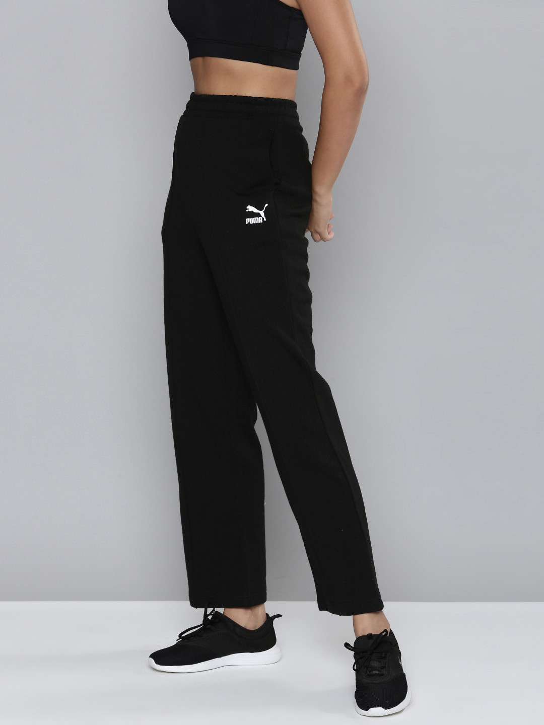 Puma Women Classics Black  Brand Logo Embroidered Regular Fit Pure Cotton SweatPants
