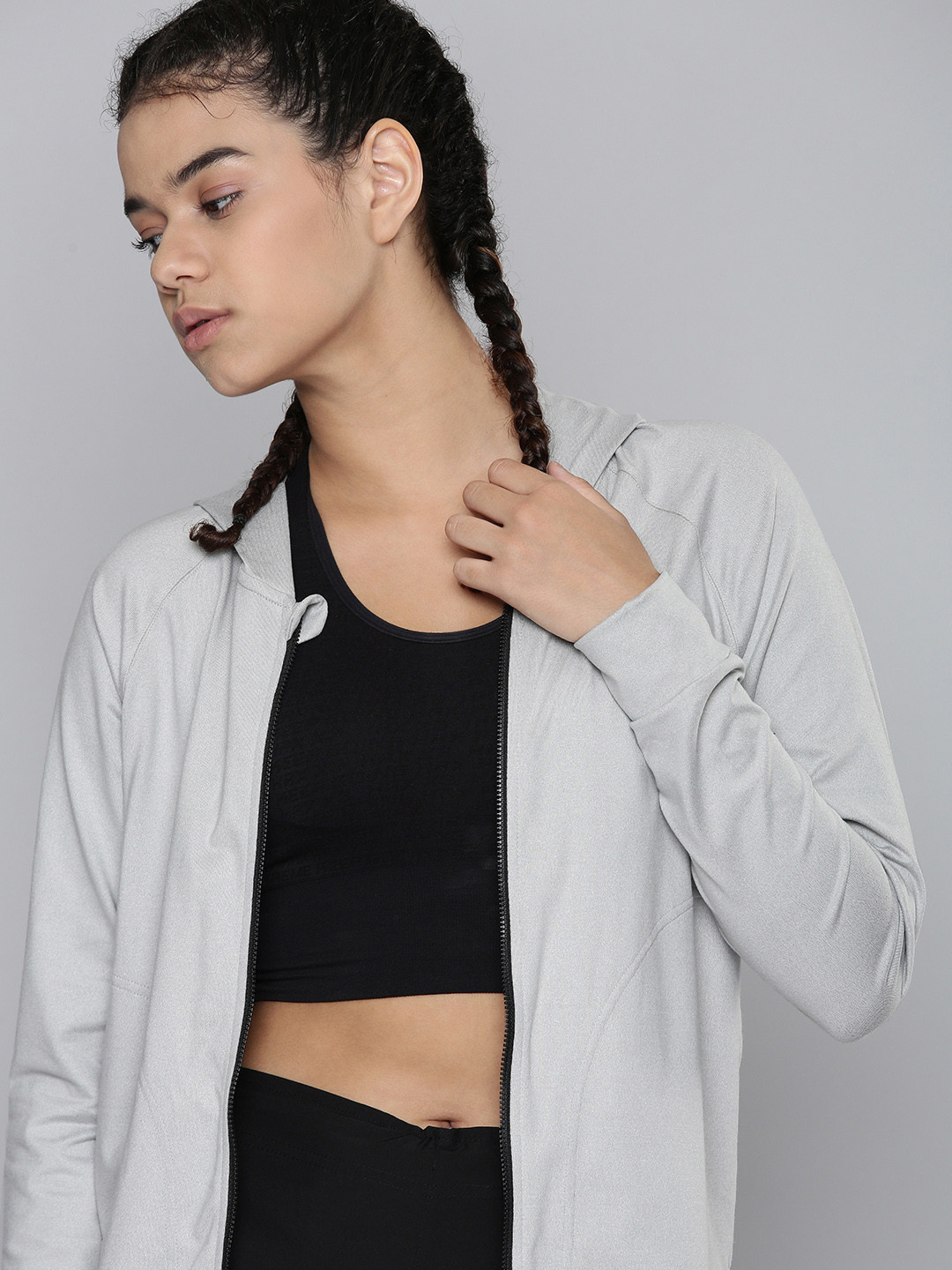 Puma Women Grey Brand Logo STUDIO FOUNDATION Yoga Sporty Sustainable Jacket