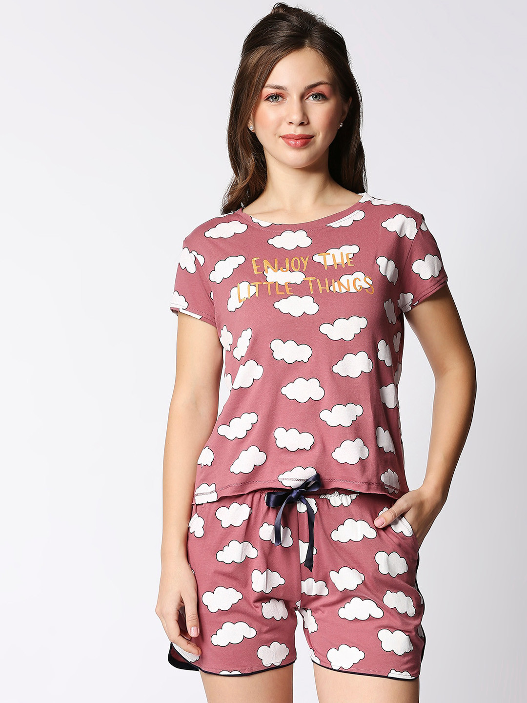 I like me Women Brown & White Printed Night Suit-ILM_WBS-9304-BR-Brown