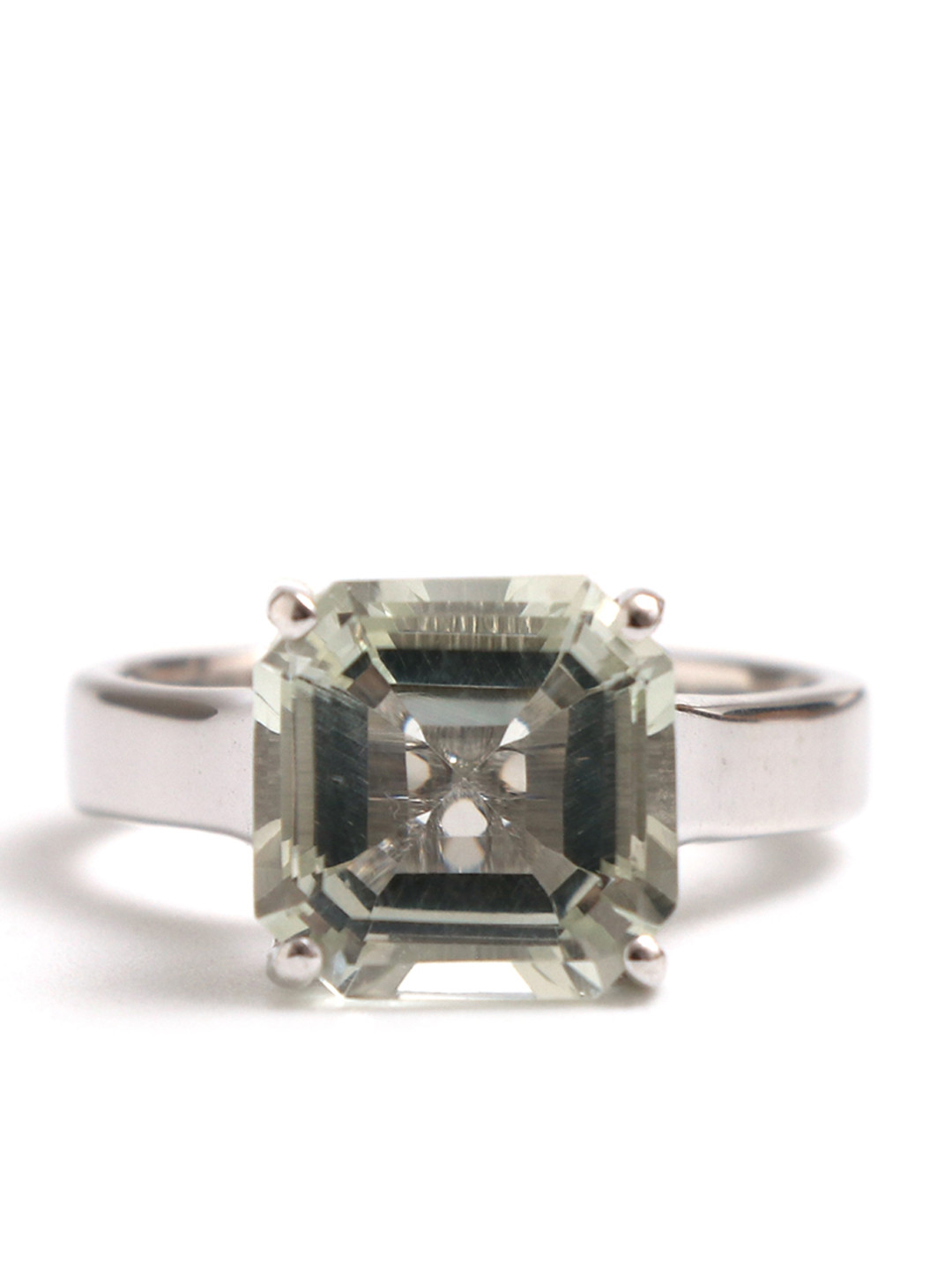 HIFLYER JEWELS Rhodium-Plated Green Quartz-Studded Finger Ring