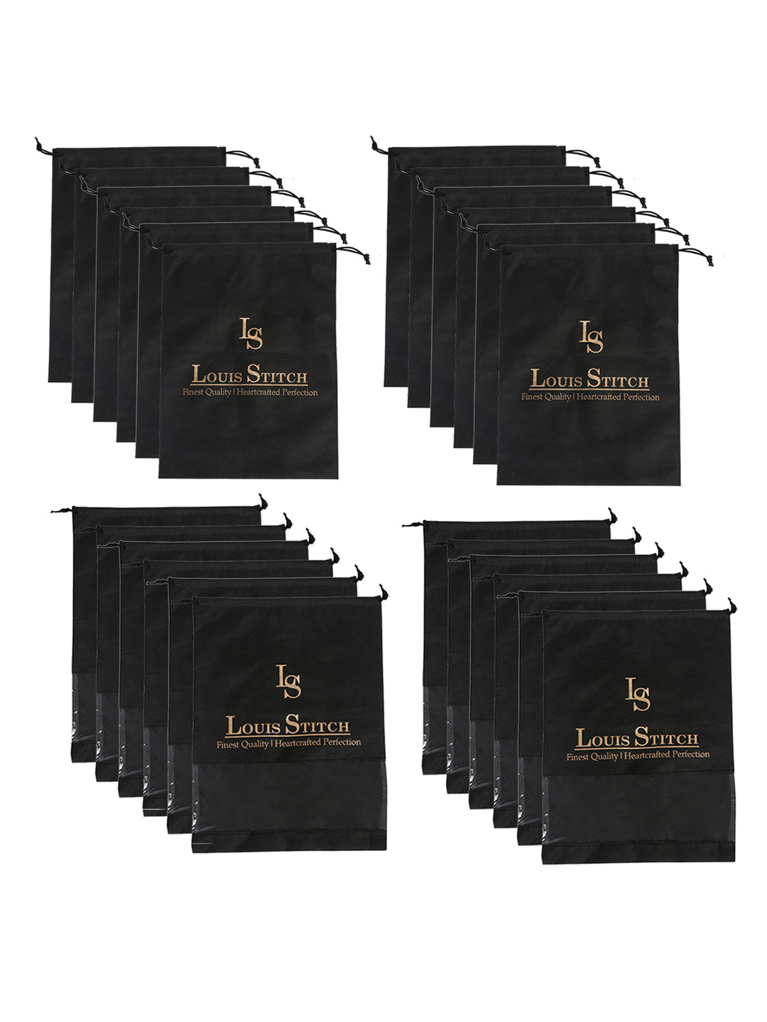 LOUIS STITCH Set of 10 Black Solid Shoe Bags