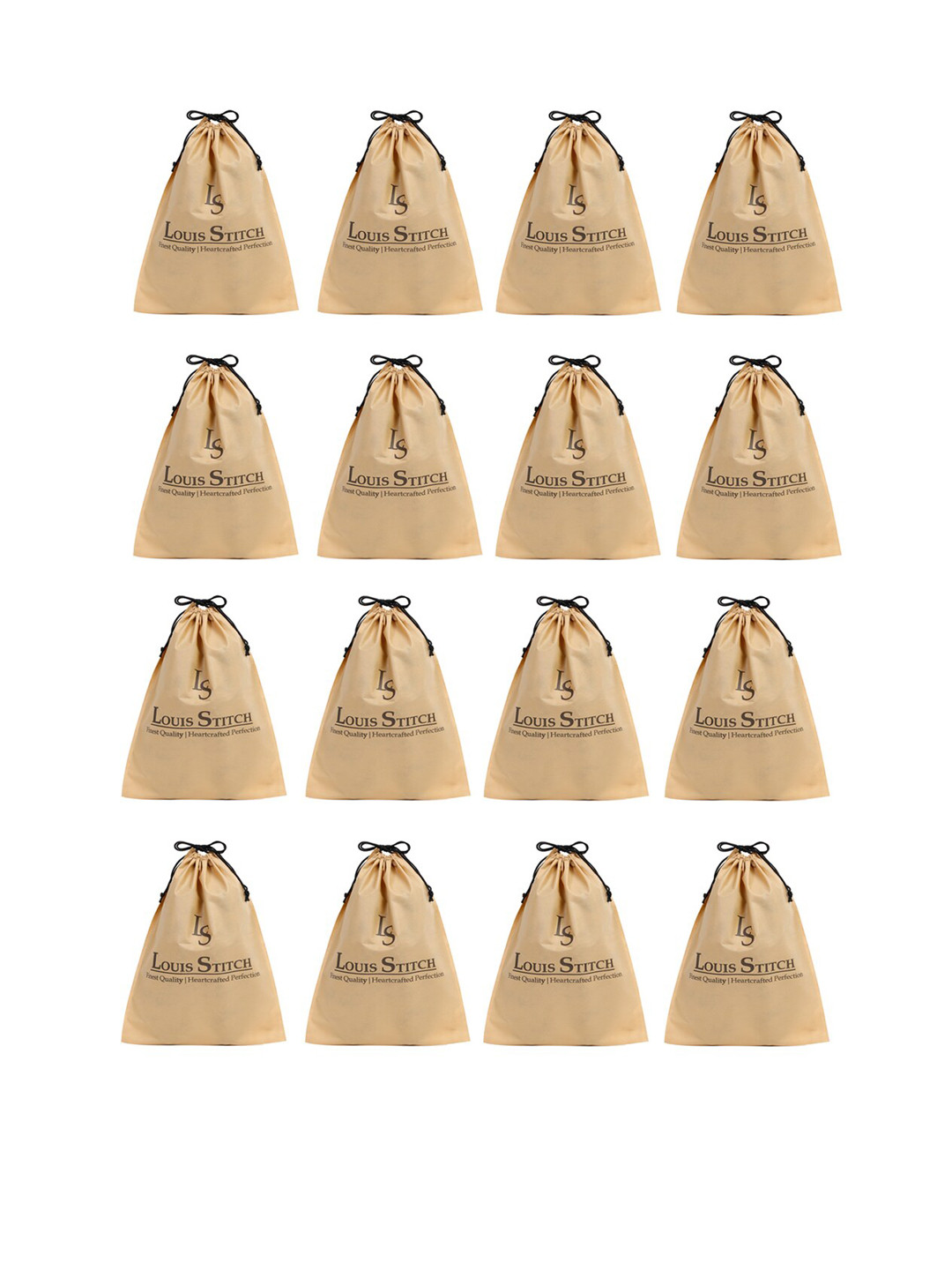 LOUIS STITCH Men Set Of 12 Beige Solid Non-Woven Drawstring Shoe Bags
