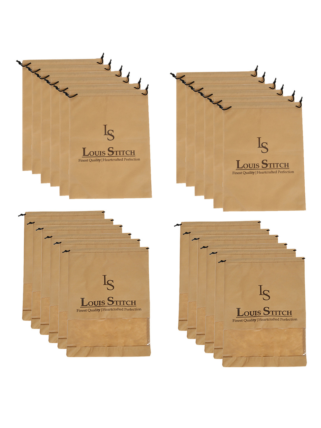 LOUIS STITCH Set of 24 Beige Solid Drawstring Shoe Bags