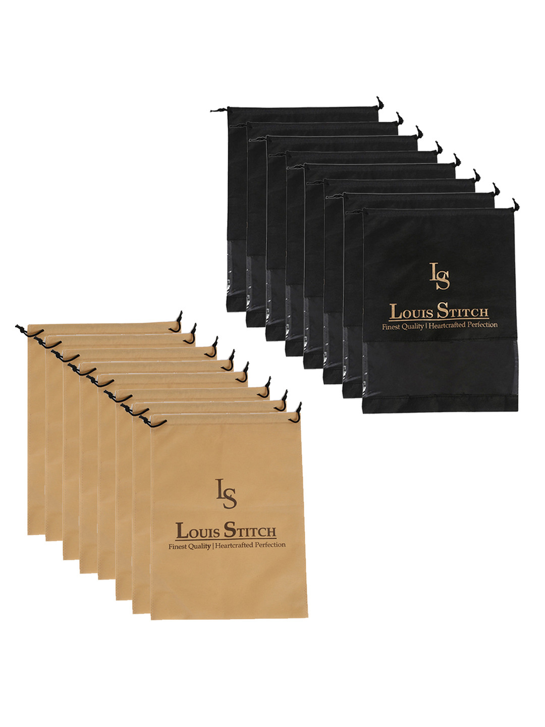 LOUIS STITCH Men Black & Beige Pack of 16 Shoe Bags With Drawstrings