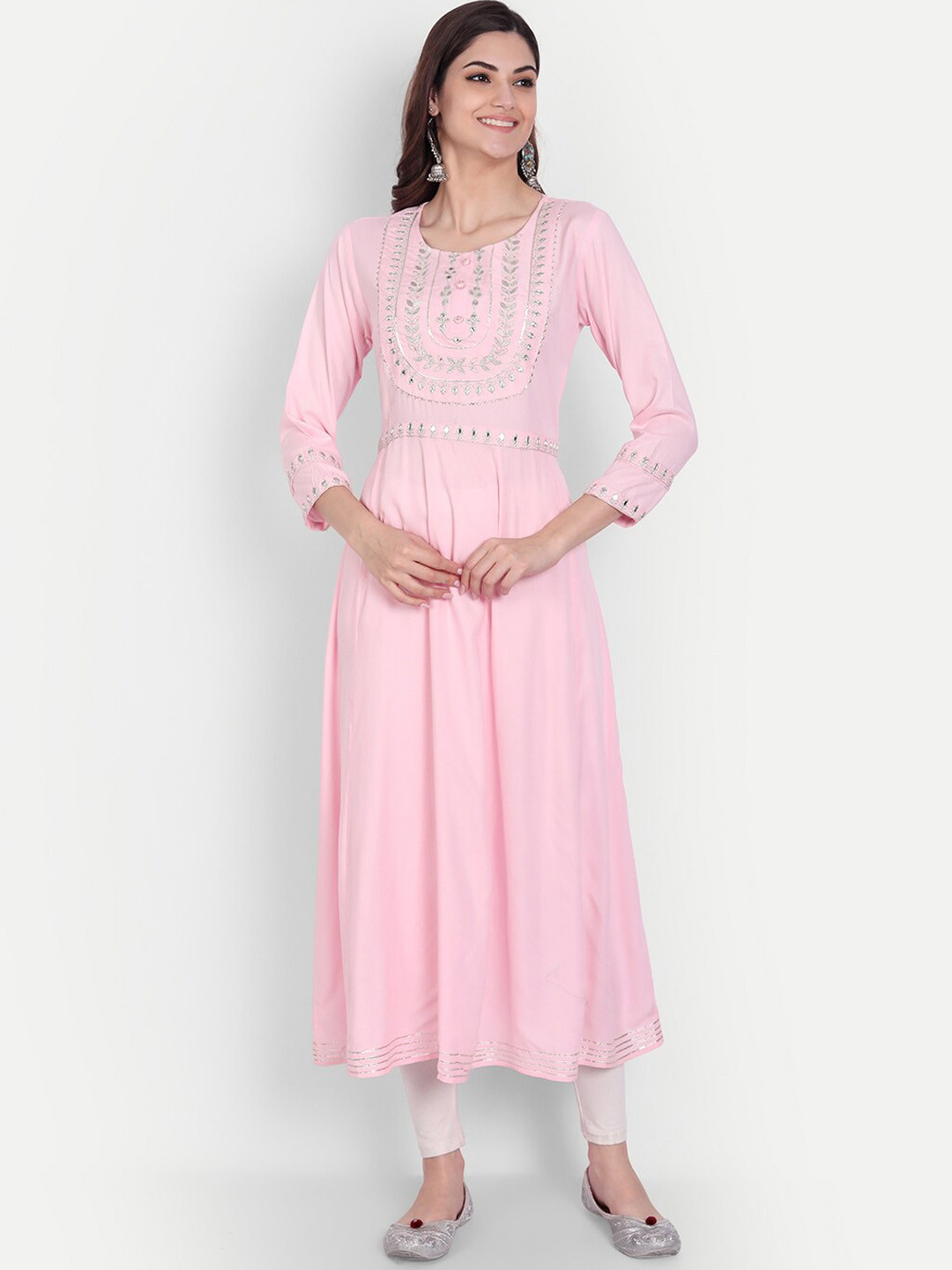 KASHEEDA Women Pink Yoke Design Thread Work Anarkali Kurta