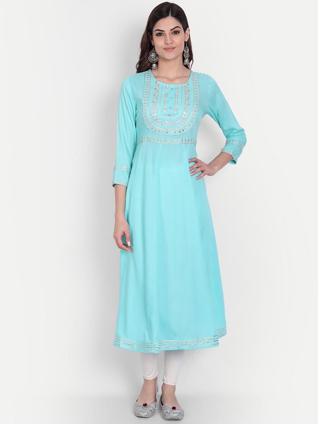 KASHEEDA Women Turquoise Blue Gotta Patti Kurta