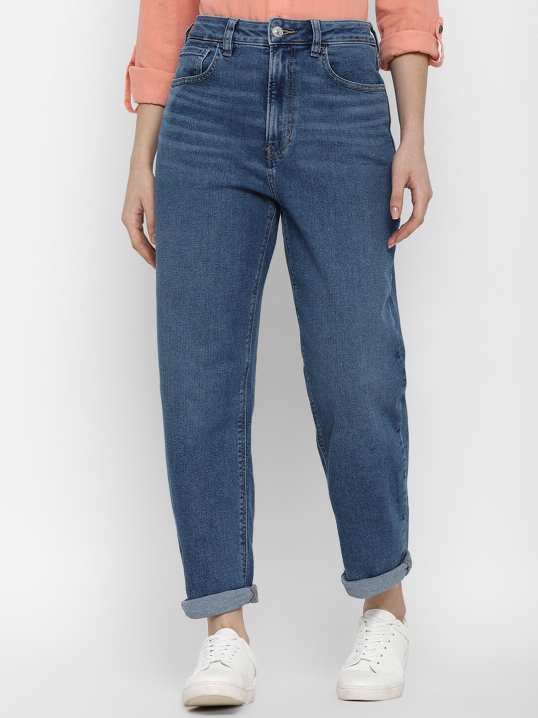AMERICAN EAGLE OUTFITTERS Women Blue Boyfriend Fit High-Rise Jeans