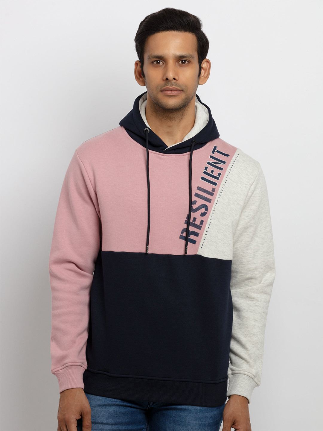 Status Quo Men Mauve Colourblocked Hooded Sweatshirt