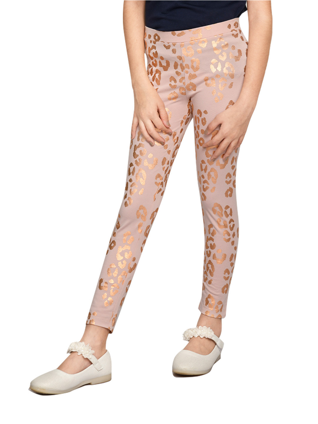 SPUNKIES Girls Pink Printed Ankle Length Organic Cotton Leggings