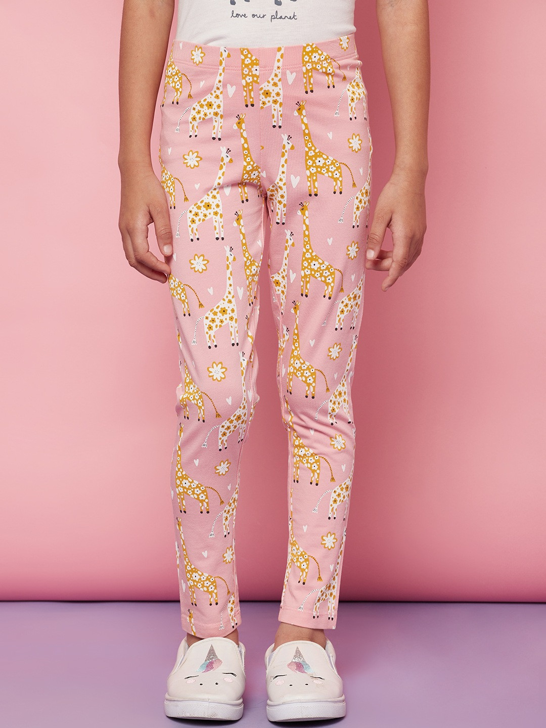 SPUNKIES Girls Pink Printed Ankle-Length Leggings