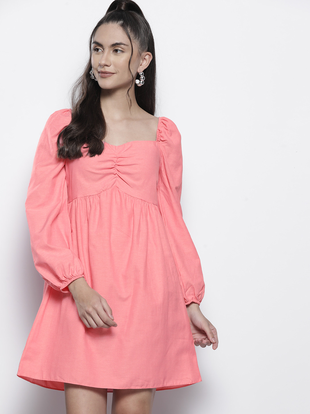 Trendyol Pink Pure Cotton Solid A-Line Mini Dress