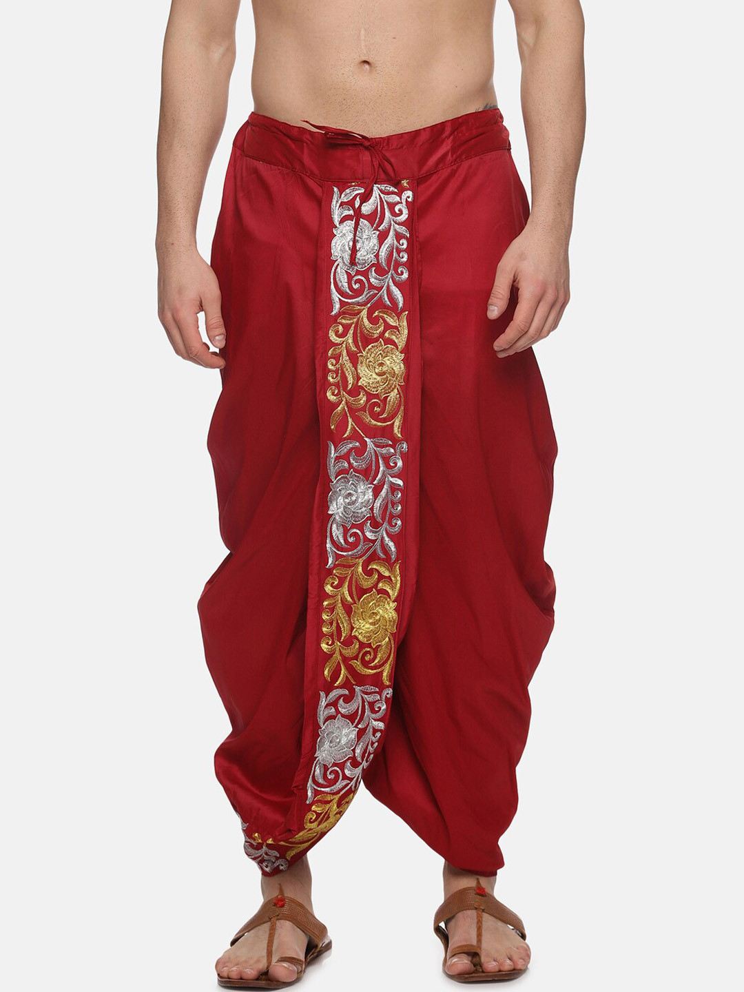 Sethukrishna Men Maroon Embroidered Dhotis Pants