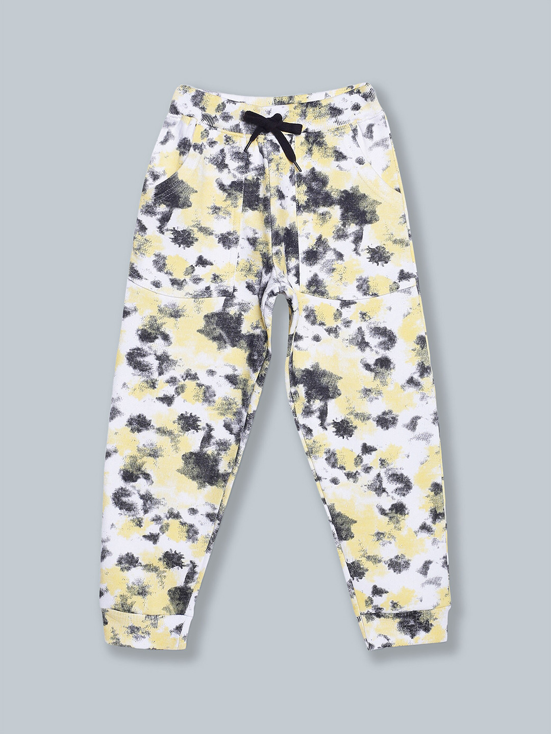 KiddoPanti Kids Yellow Printed Cotton Track Pants
