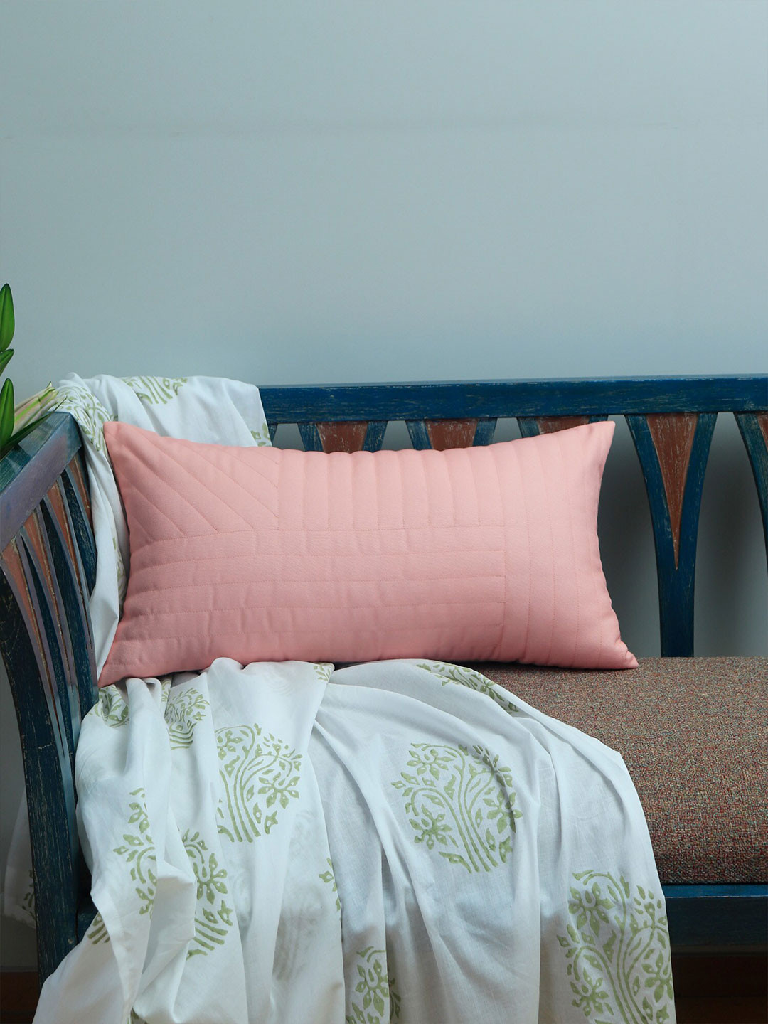 ZEBA Pink Geometric Polyester Quilted Textured Rectangle Cushion Cover -12x22In