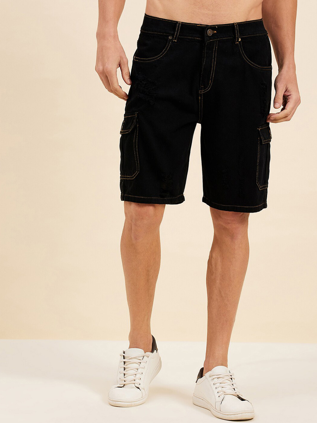MASCLN SASSAFRAS Men Black Denim Shorts