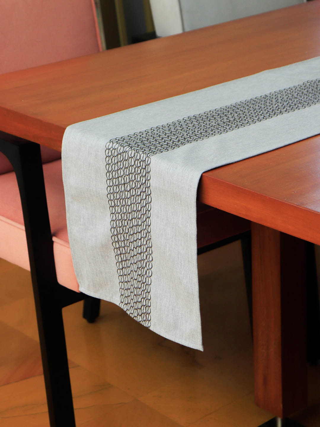 ZEBA Grey Solid Embroidered Table Runners