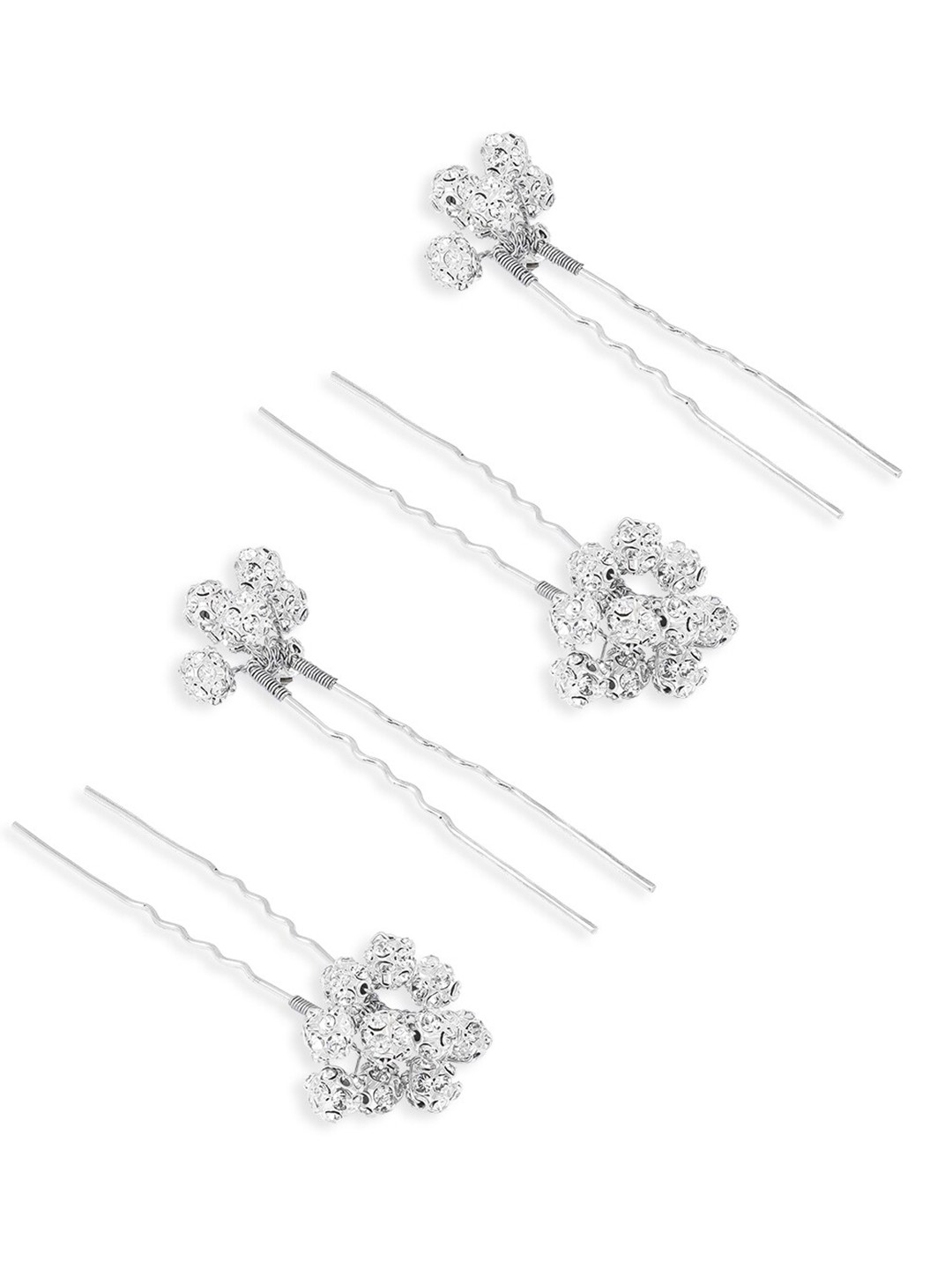 HAIR DRAMA CO. Set of 4 Silver-Toned Embellished U Shaped Hair Pins