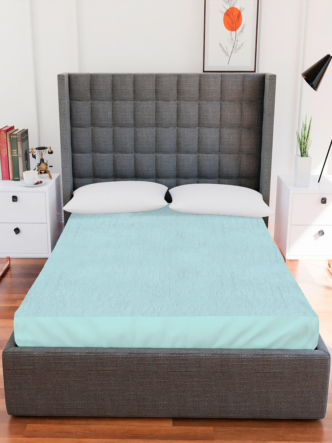 AVI Blue Solid Double Size Waterproof Mattress Protector