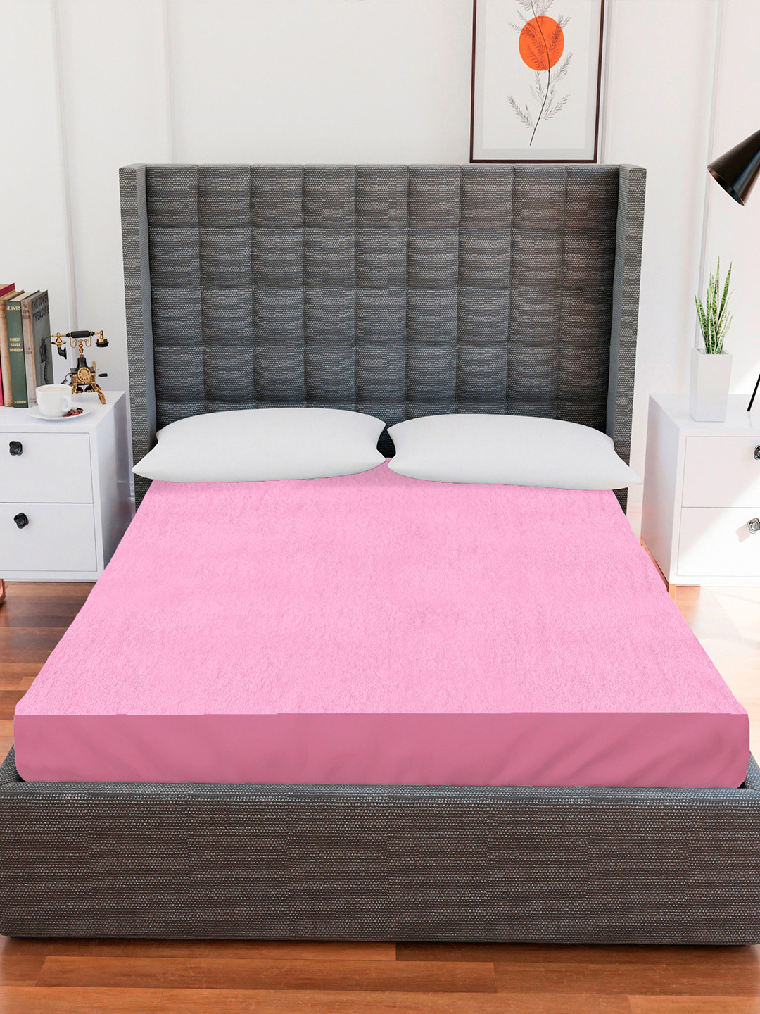AVI Pink Solid Double Size Waterproof Mattress Protector