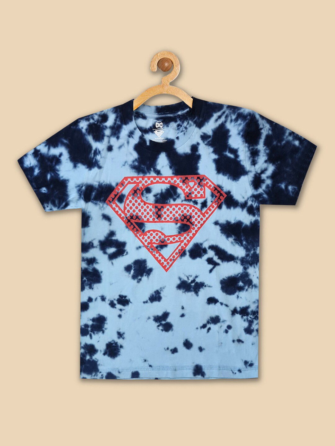 Kids Ville Boys Blue Tie and Dyed Superman Pure Cotton T-shirt