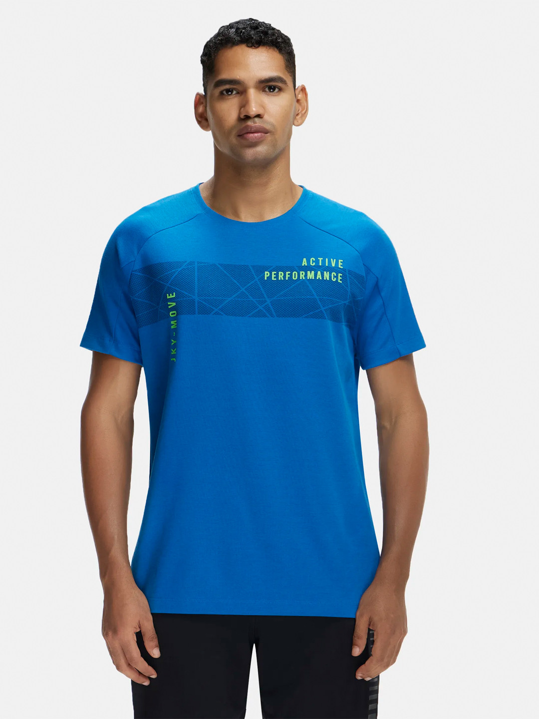 Jockey Men Blue Polyester Move Blue Printed T-shirt