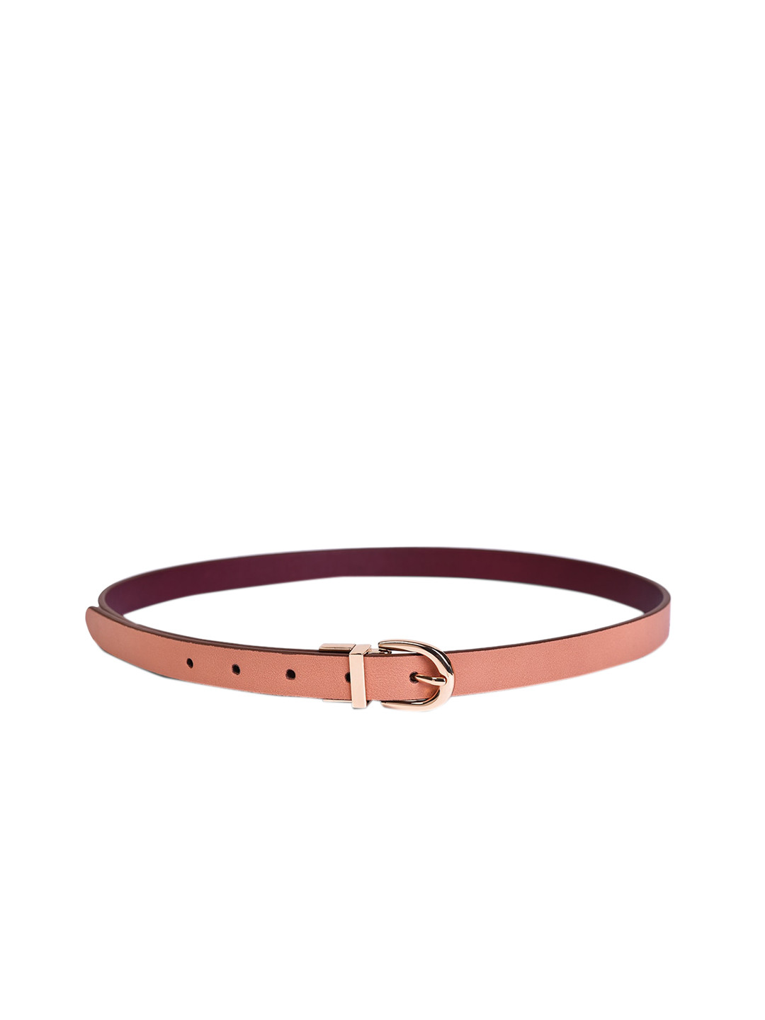 Belwaba Women Pink & Maroon PU Reversible Slim Belt