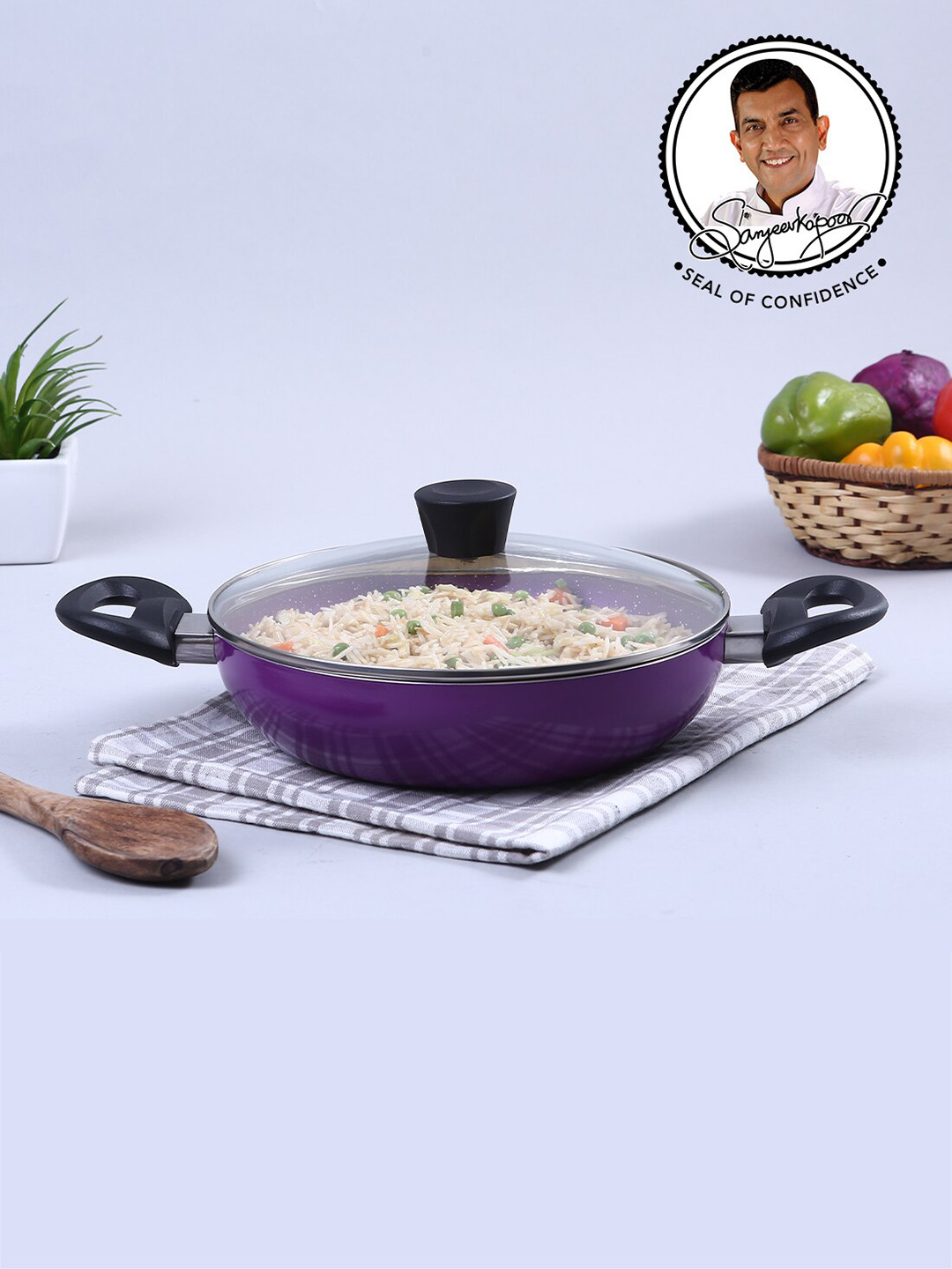 Wonderchef Tivoli Purple Non-Stick Induction Bottom Cookware Kadhai With Lid 2 L