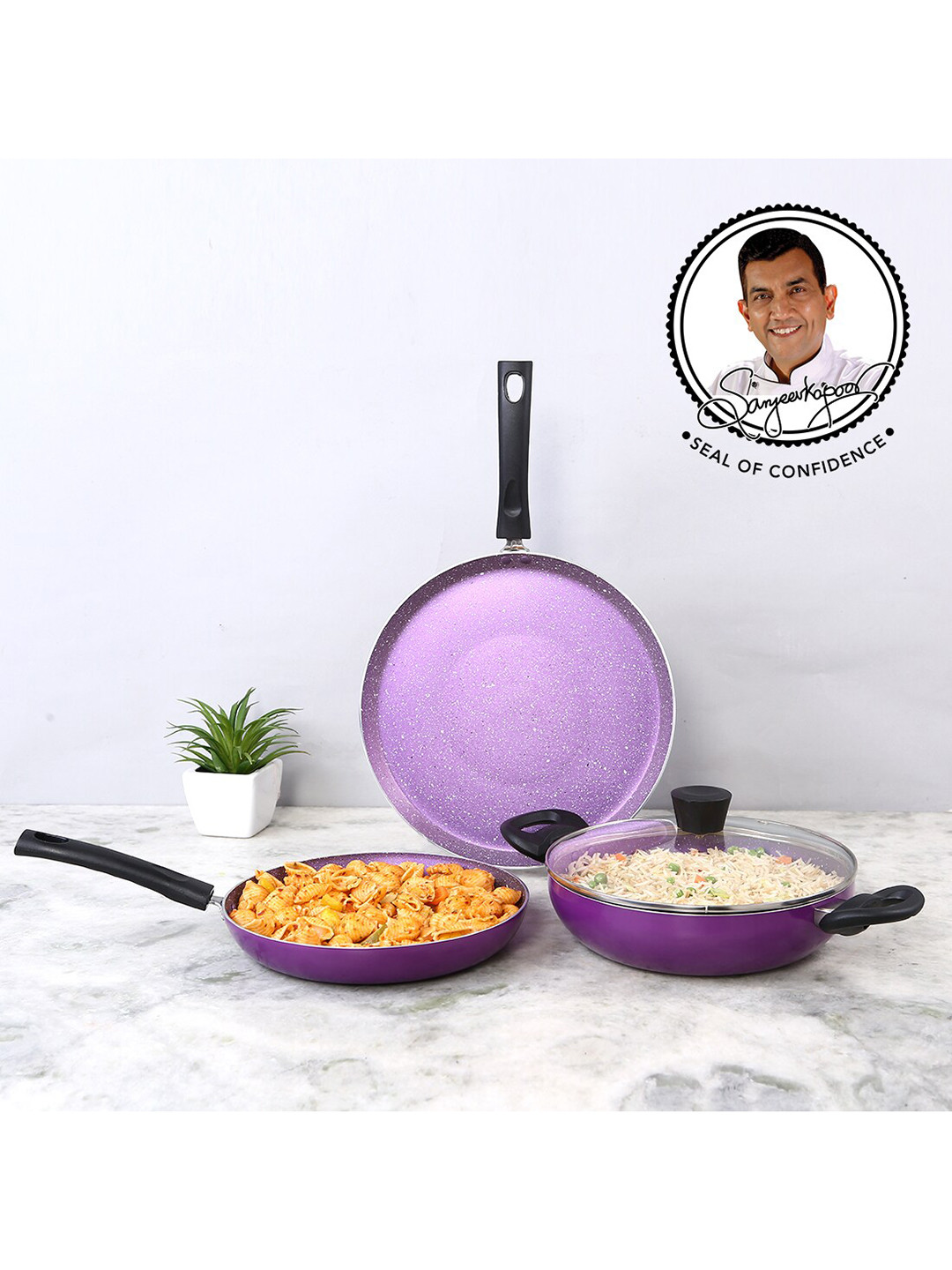 Wonderchef Tivoli Set Of 4 Pcs Purple Non-Stick Coated Aluminium Cookware Set