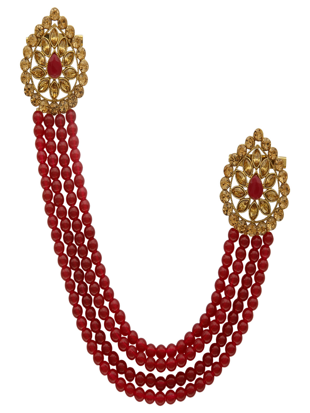 Sanjog Gold-Toned & Maroon Artificial Stones Studded & Beaded Wedding Long Brooch