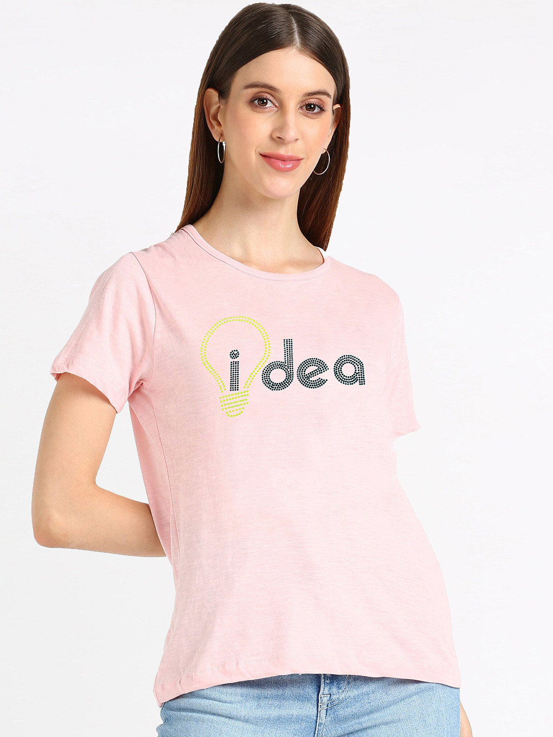 shashvi Women Tan Typography Printed T-shirt