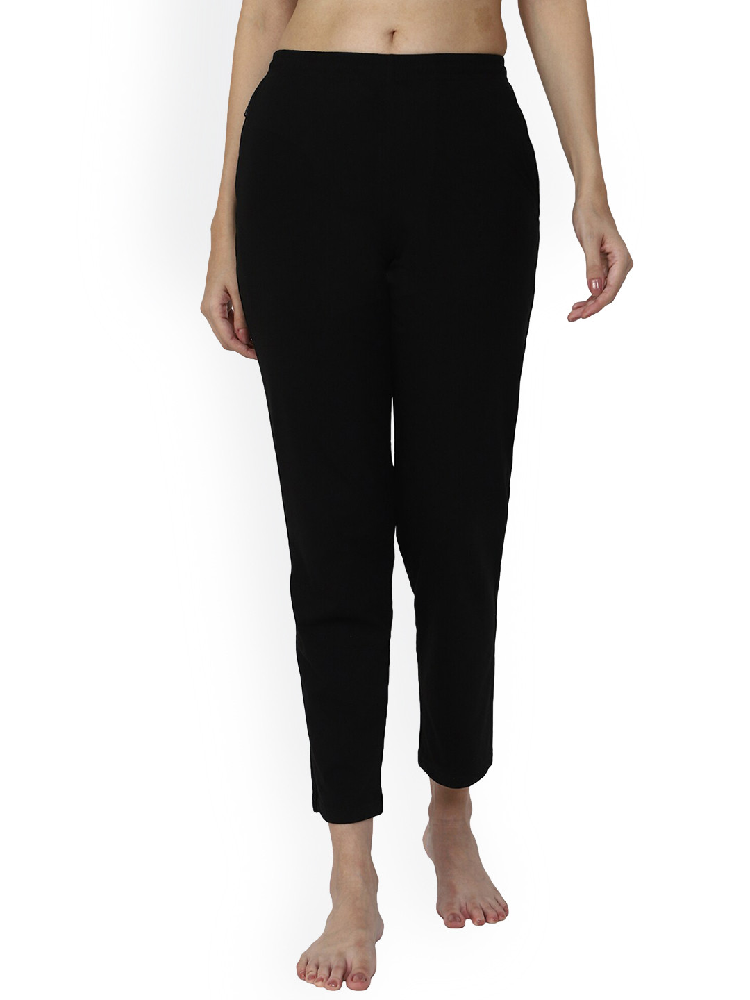 DYCA Woman Plus Size Black Solid Cotton Lounge Pants