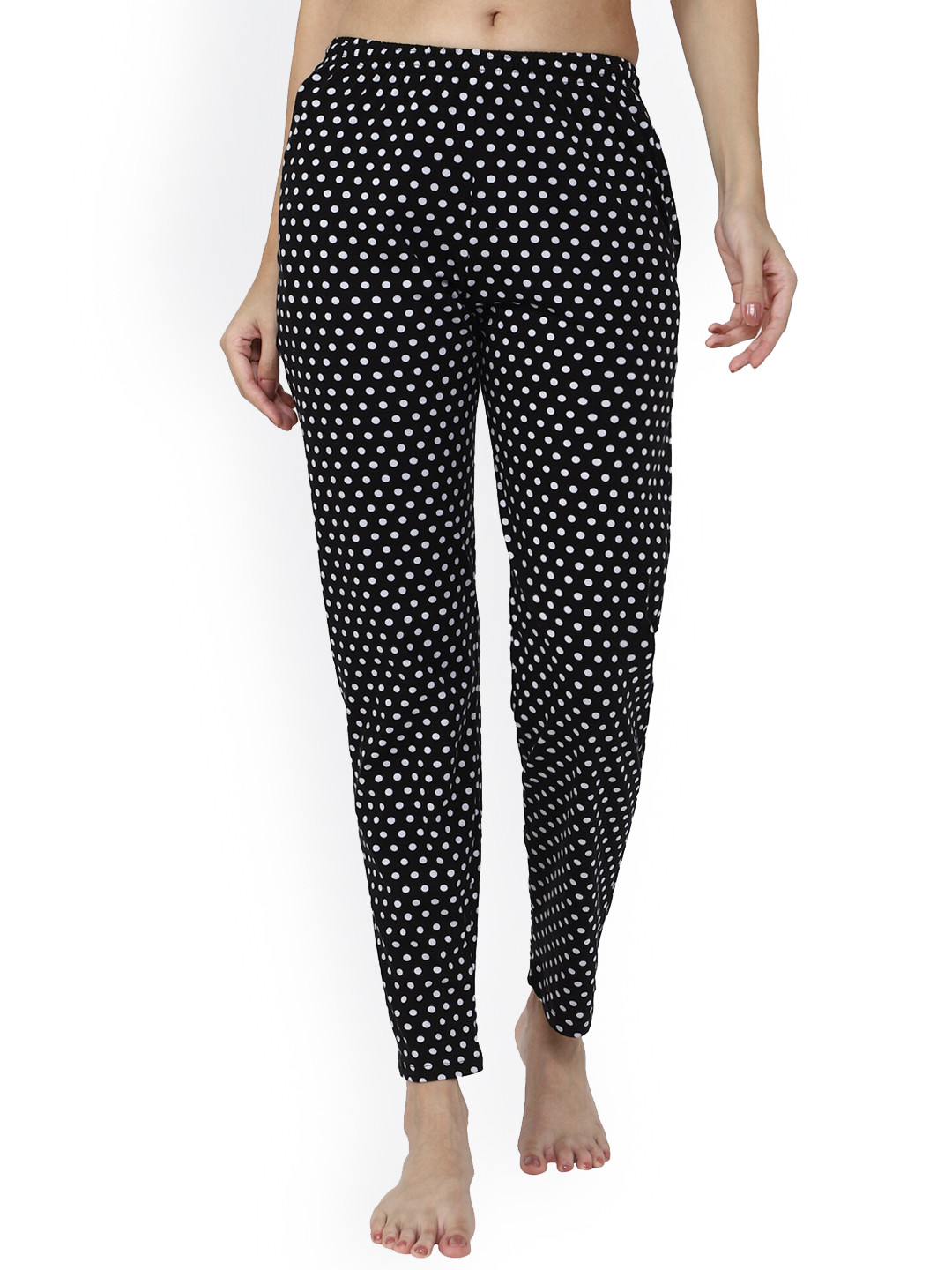 DYCA Women Black & White Printed Polka Dots Lounge Pants
