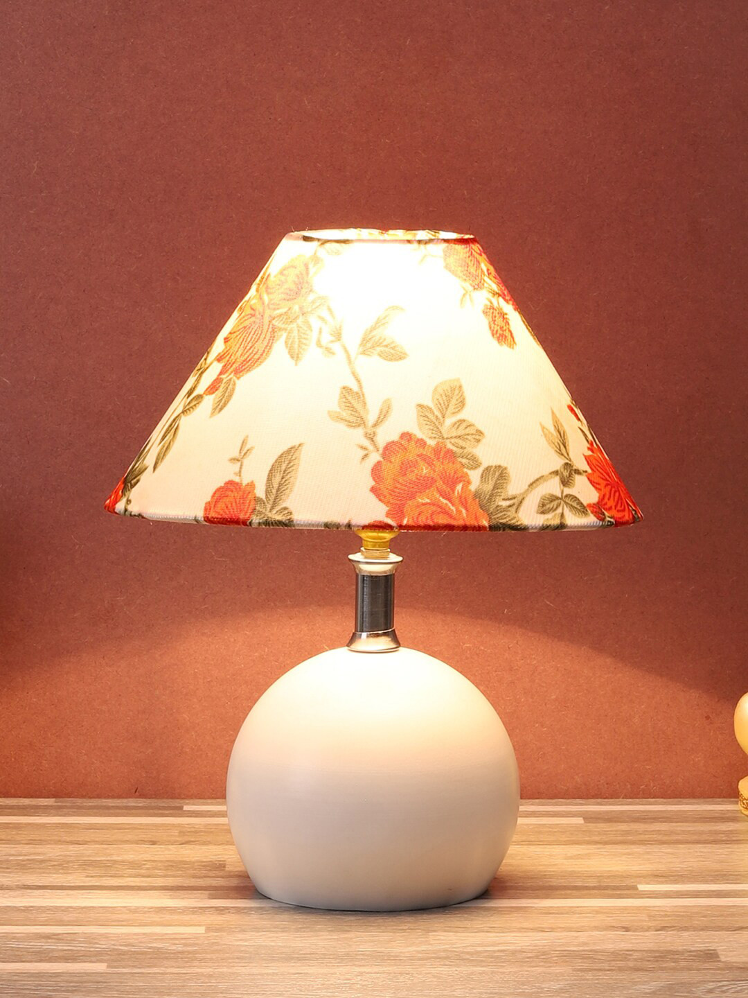 foziq White & Pink Printed Metal Table Lamps With Shade