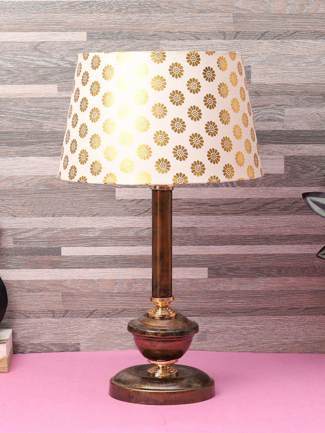 foziq Copper-Coloured & White Printed Table Lamp