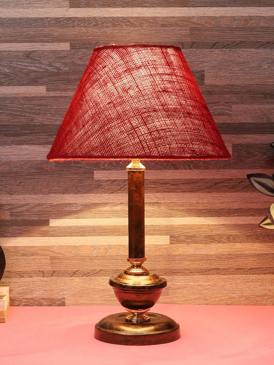 foziq Copper-Toned & Red Textured Table Lamps With Shade