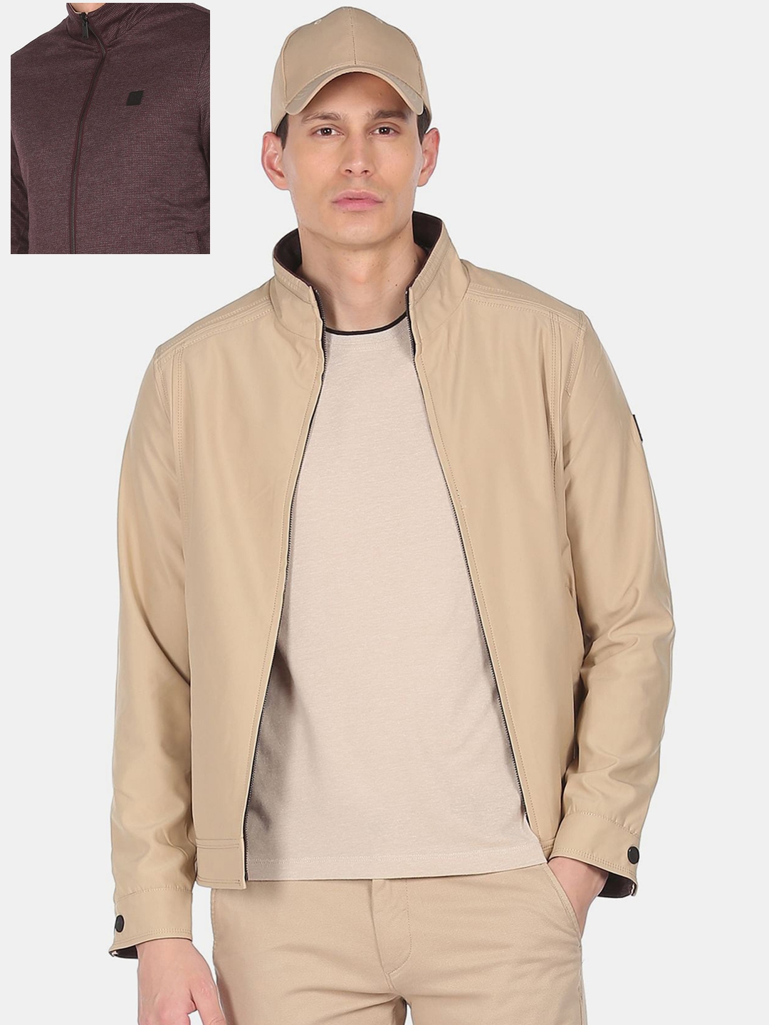 Buy Arrow Sport Men Beige Brown Tailored Reversible Jacket